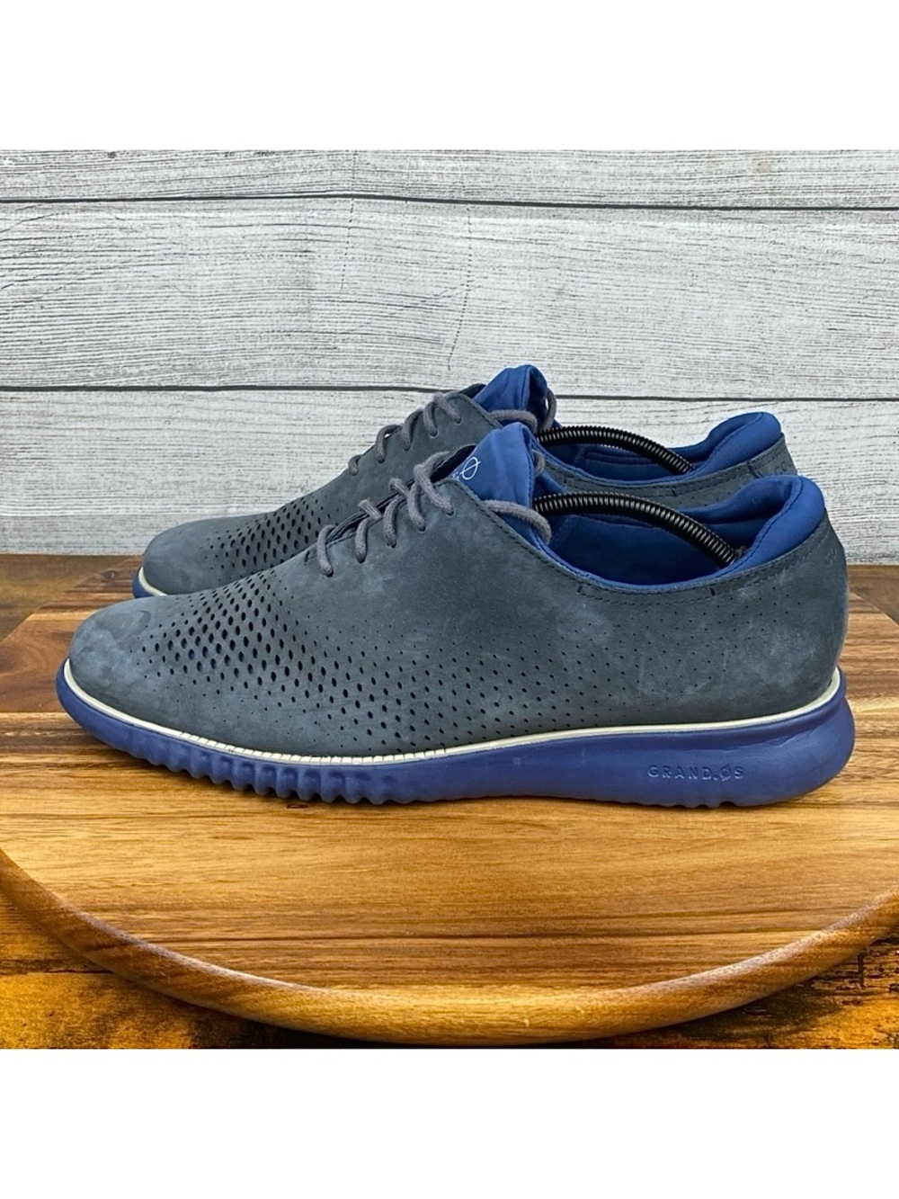 Cole Haan 2.ZEROGRAND Laser Wingtip Oxford Gray Suede Blue Sole C26034 Men’s 12